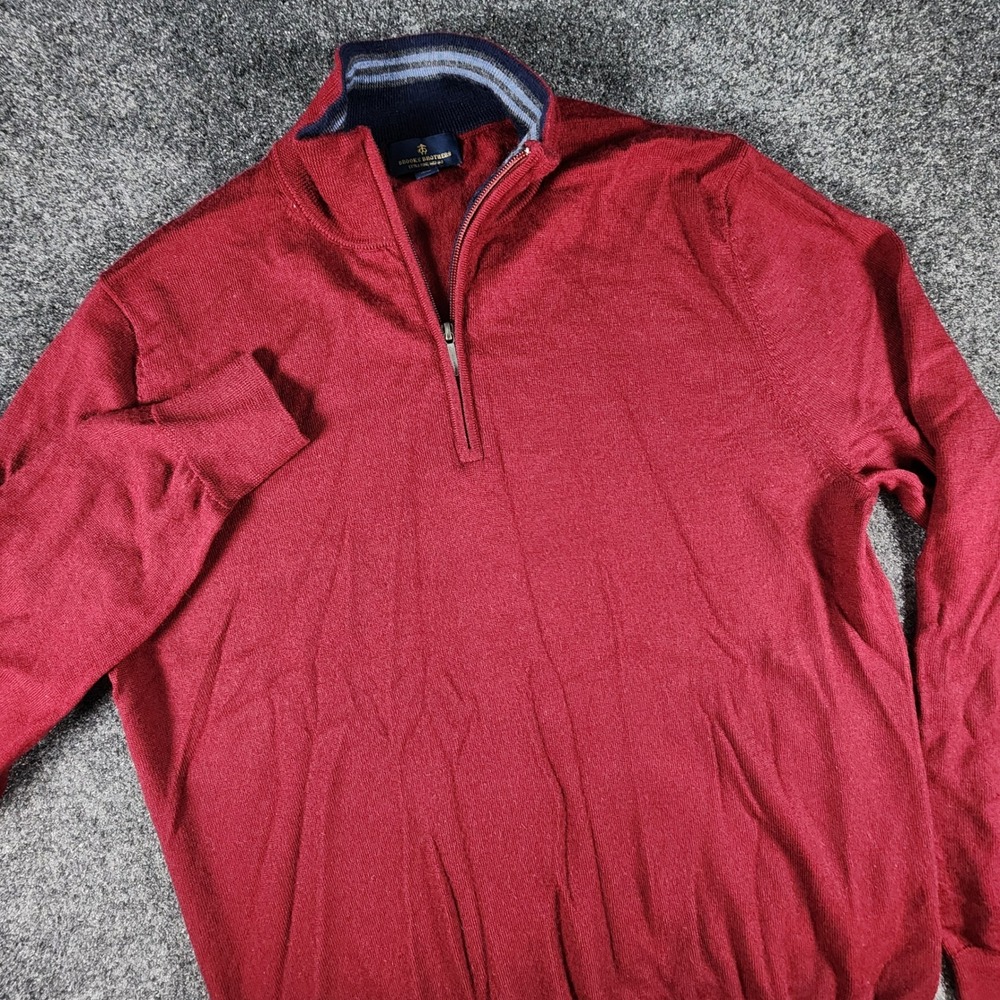 Brooks Brothers Extra Fine Merino Wool Quarter Zip Sweater Mens L Red  100136030